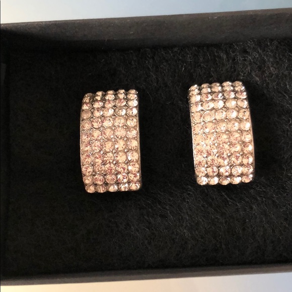 BLOOMINGDALES RHINESTONE SILVER CLIP EARRINGS - Picture 4 of 8